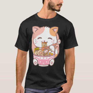 ラーメン猫かわいいアニメ猫ラーメン恋人かわいい寧子 Tシャツ