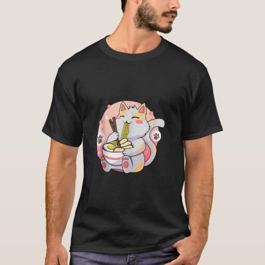 ラーメン猫かわいいアニメ食べ物猫ラーメン日本のN Tシャツ (正面)