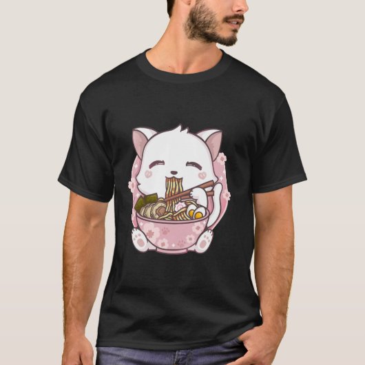 ラーメン猫かわいいアニメ Tシャツ (正面)