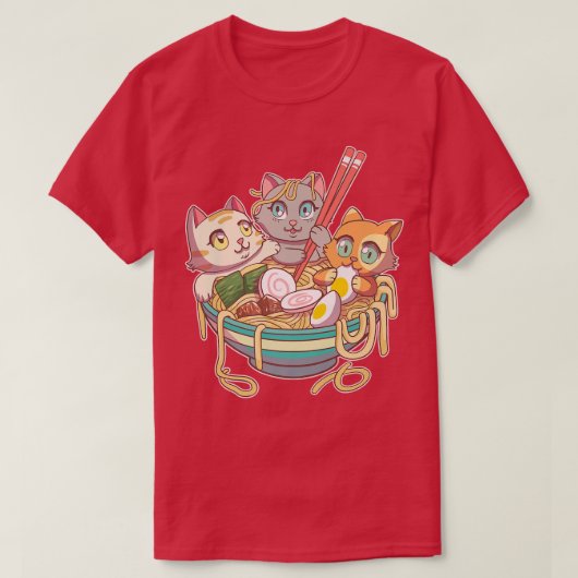 ラーメン猫かわいいファン日本のアニメ麺アジアL Tシャツ (デザイン正面)
