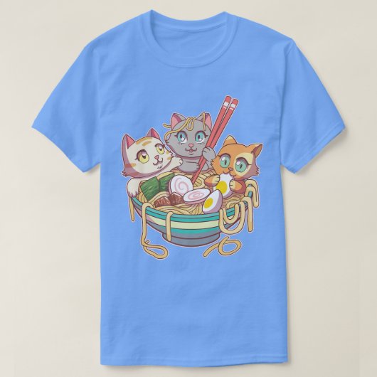ラーメン猫かわいいファン日本のアニメ麺アジアL Tシャツ (デザイン正面)
