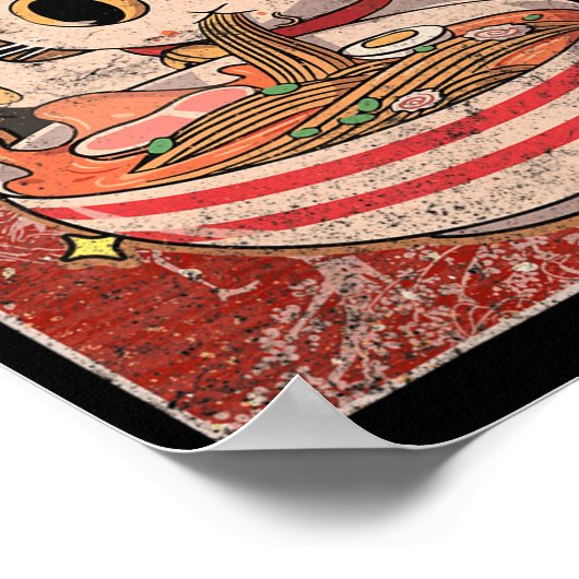 ラーメン猫かわいい日本のアニメフードギフトガールズTe ポスター (角)