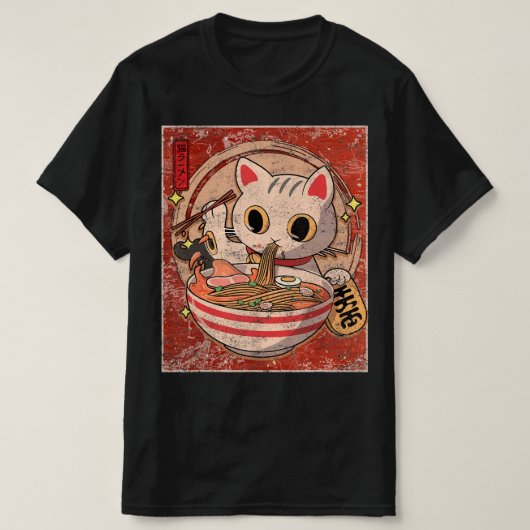 ラーメン猫かわいい日本のアニメフードギフトガールズTe Tシャツ (デザイン正面)