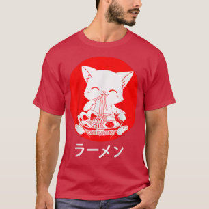ラーメン猫かわいい日本のアニメ食べ物男の子 Tシャツ