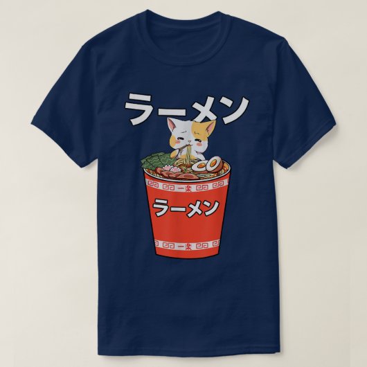 ラーメン猫かわいい日本のアニメ食ガールズ10代 Tシャツ (デザイン正面)
