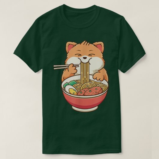 ラーメン猫かわいい日本のアニメ食ガールズ10代 Tシャツ (デザイン正面)