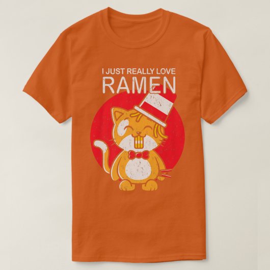 ラーメン猫かわいい日本のアニメ食ラーメン大好き Tシャツ (デザイン正面)