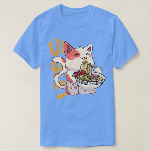 ラーメン猫かわいい日本のアニメ食女の子公式 Tシャツ (デザイン正面)