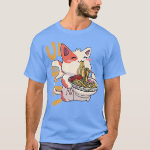 ラーメン猫かわいい日本のアニメ食女の子公式 Tシャツ