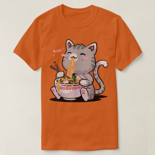 ラーメン猫かわいい日本の女の子のためのアニメ食品ギフト Tシャツ (デザイン正面)