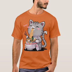 ラーメン猫かわいい日本の女の子のためのアニメ食品ギフト Tシャツ