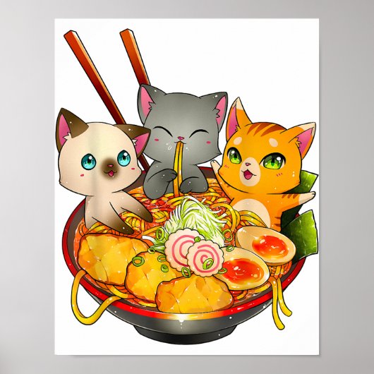ラーメン猫かわいい猫アニメおたく日本の猫 ポスター (正面)