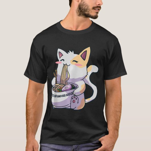 ラーメン猫かわいい猫アニメかわいい日本のプレゼント Tシャツ (正面)