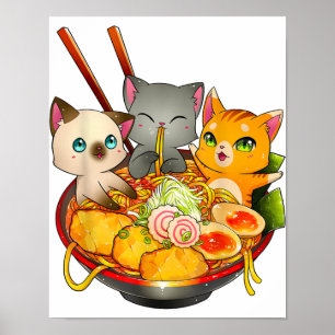 ラーメン猫かわいい猫アニメオタク日本の猫 ポスター