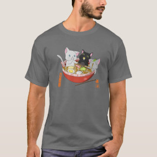 ラーメン猫かわいい猫アニメ猫日本の麺 Tシャツ