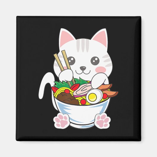 ラーメン猫アニオンボウルかわいい日本の猫フードギル マグネット (正面)