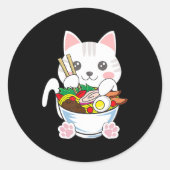 ラーメン猫アニオンボウルかわいい日本の猫フードギル ラウンドシール (正面)