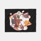 ラーメン猫アニオンボウルかわいい猫日本の フリースブランケット (正面(横))