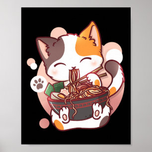 ラーメン猫アニオンボウルかわいい猫日本の ポスター