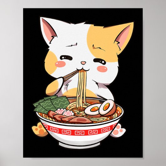 ラーメン猫アニマボウルかわいい日本の猫キッズギル ポスター (正面)