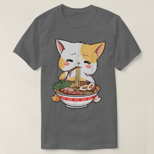 ラーメン猫アニマボウルかわいい日本の猫キッズギル Tシャツ (デザイン正面)