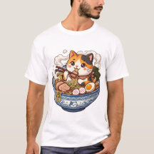 ラーメン猫アニメかわいいイラストTシャツデザイン