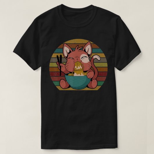 ラーメン猫アニメかわいい日本のマーチギフトd tシャツ (デザイン正面)