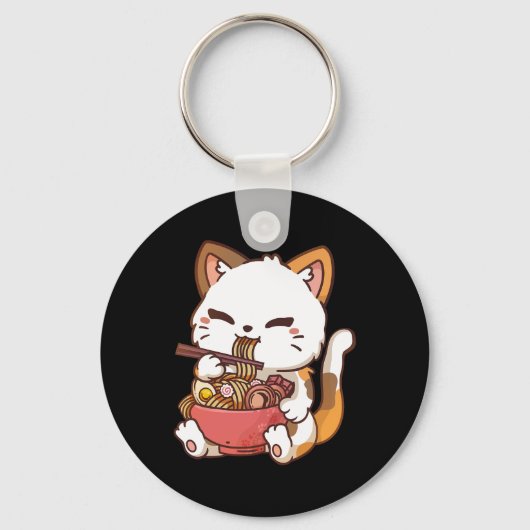 ラーメン猫アニメかわいい猫食べラーメン キーホルダー (正面)