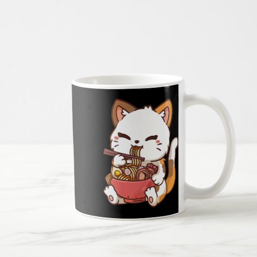 ラーメン猫アニメかわいい猫食べラーメン コーヒーマグカップ (右)