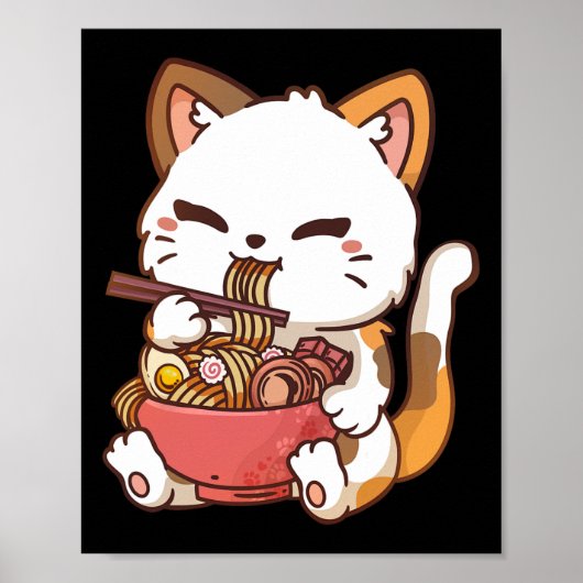 ラーメン猫アニメかわいい猫食べラーメン ポスター (正面)