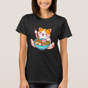 ラーメン猫アニメかわいい猫食べラーメン Tシャツ
