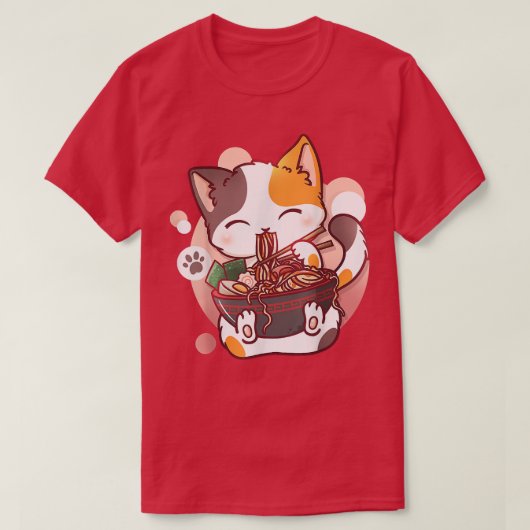 ラーメン猫アニメソルかわいい日本の猫ガールズTe Tシャツ (デザイン正面)