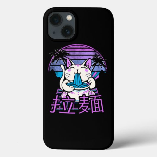 ラーメン猫アニメレトロウェーブサンセット80s美学 Case-Mate iPhoneケース (裏面)