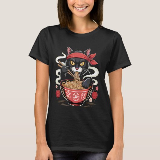 ラーメン猫サムライ麺 Tシャツ (正面)