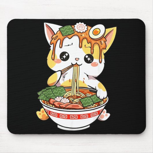 ラーメン猫デザイン かわいいスタイル 面白い 日本のアニメ マウスパッド (正面)
