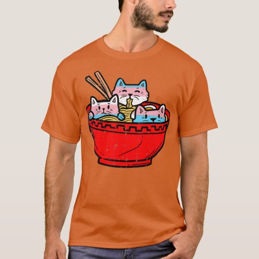 ラーメン猫トランスジェンダープライド国旗日本の Tシャツ (正面)