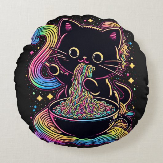 ラーメン猫丸装飾用クッション（16インチ） ラウンドクッション (正面)
