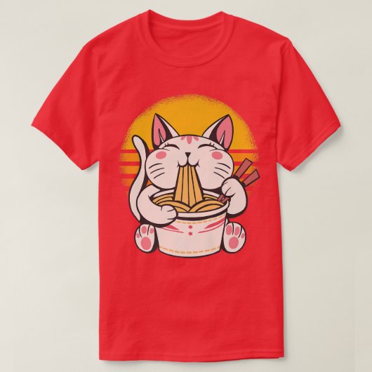 ラーメン猫好きかわいいアニメプレミアムTシャツ Tシャツ (デザイン正面)
