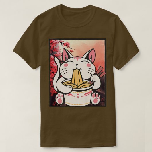 ラーメン猫好きかわいいアニメ1483 Tシャツ (デザイン正面)