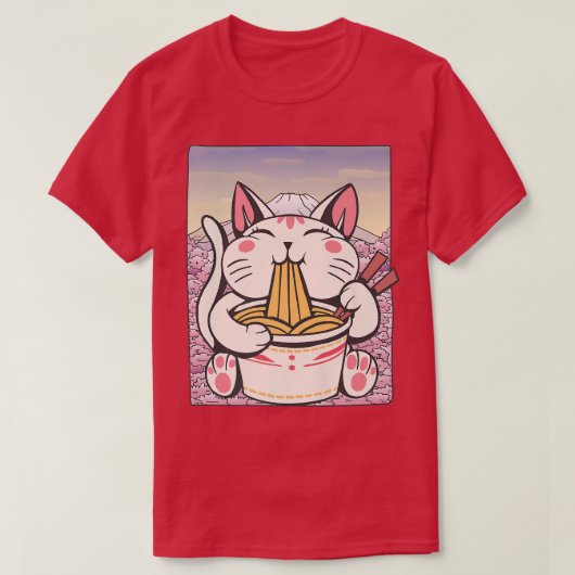 ラーメン猫好きかわいいアニメ1489 Tシャツ (デザイン正面)