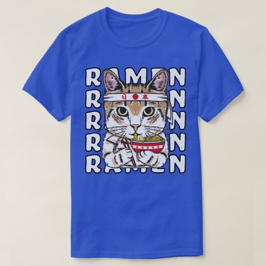 ラーメン猫忍者アニメかわいい 日本の  Tシャツ (デザイン正面)