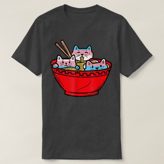ラーメン猫性別トランスプライド日本の国旗N Tシャツ (デザイン正面)