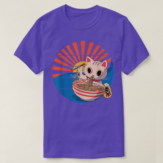 ラーメン猫日本のかわいいかわいいアニメ Tシャツ (デザイン正面)