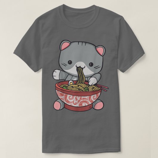 ラーメン猫日本のかわいいアニメ好き Tシャツ (デザイン正面)