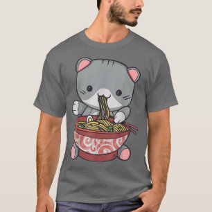 ラーメン猫日本のかわいいアニメ好き Tシャツ