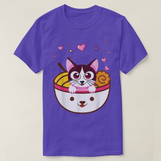 ラーメン猫日本のかわいいアニメ好き Tシャツ (デザイン正面)