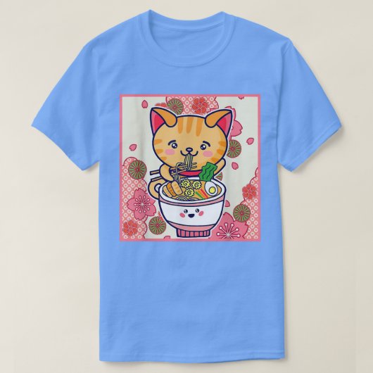 ラーメン猫日本のかわいいアニメ猫ラーメンのNO Tシャツ (デザイン正面)