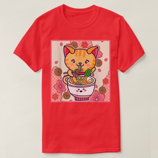 ラーメン猫日本のかわいいアニメ猫ラーメンのNO Tシャツ (デザイン正面)