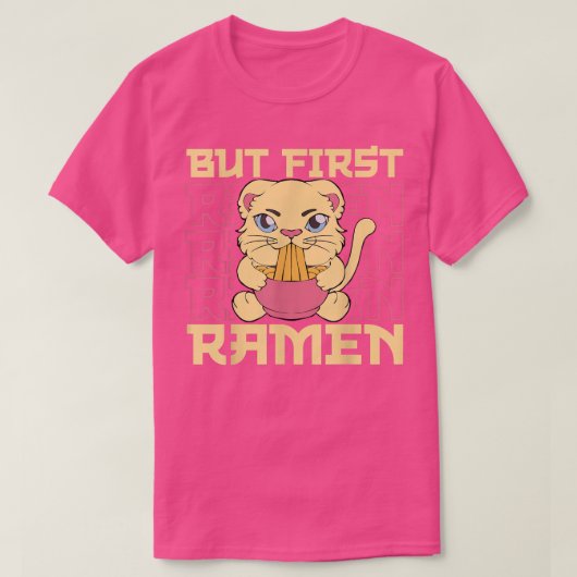 ラーメン猫日本のかわいい麺おもしろいアニメ猫 Tシャツ (デザイン正面)