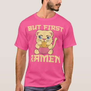 ラーメン猫日本のかわいい麺おもしろいアニメ猫 Tシャツ